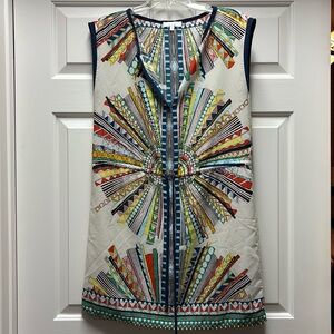 Glam color burst festival art deco draw string dress tunic boho sleeveless SMALL